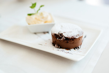 Beautiful souffle and vannila ice cream