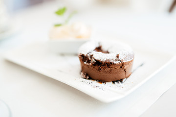 Beautiful souffle and vannila ice cream