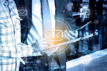 double exposure Professional businessman and global email connection