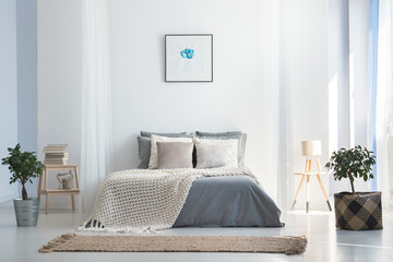 Soft gray and blue bedroom