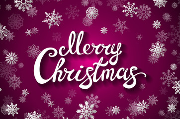 Fototapeta na wymiar Merry Christmas glittering lettering design. Vector illustration EPS 10 snowflakes art red background