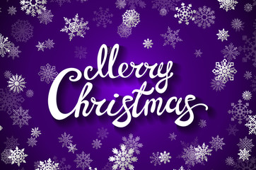violet background with snowflake Merry Christmas lettering design. Vector illustration EPS 10 violet background