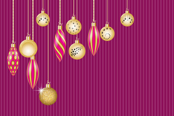 Christmas greeting card. Golden christmas decorations. Vector illustration EPS10