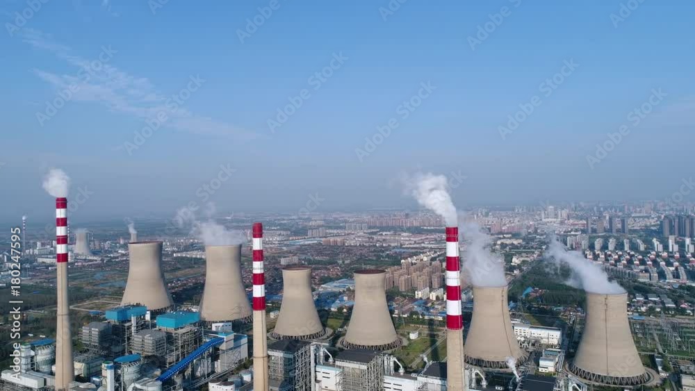 Poster erial shot of thermal power plant, industrial landscape, dezhou city , china