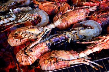 Lobsters on a grill