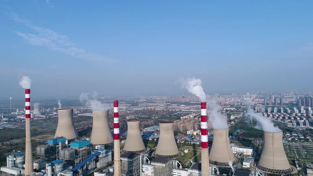 erial shot of thermal power plant, industrial landscape, dezhou city , China