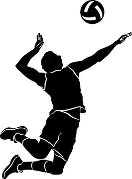 black silhouette volleyball player spiking ball clip art preview