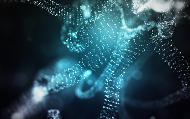 Fototapeta premium Abstract blue background with particles mesh and glowing shining bokeh of a variety of lenses.