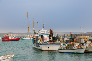 Fishing boats in the port of Sagres in the southwest cape of Europe.