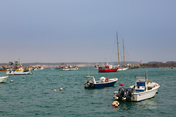 Fototapeta premium Fishing boats in the port of Sagres in the southwest cape of Europe.