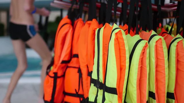 Lifejackets closeup. Safety on the water
