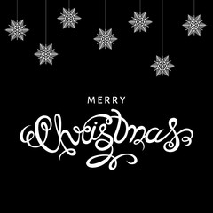 Merry Christmas  hand lettering on black  background.