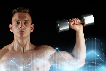 man with dumbbell exercising over black background