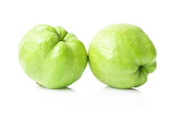 Green guava fruit on white background with clipping path, Topical fruit for healhty concept