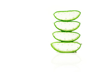 Aloe vera leaves with sliced on white background for beauty and healthy product concept