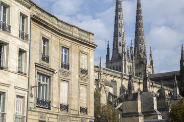 Fototapeta na wymiar Spires of Cathedral; Church; Bordeaux