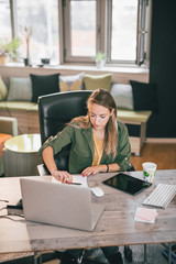 Young woman working at home