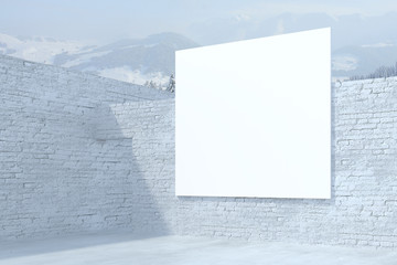 White brick exterior with billboard