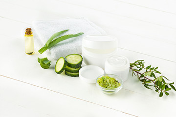 Cucumber and aloe cosmetic cream face, skin and body care hygiene moisture lotion