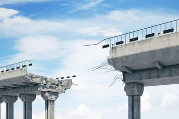 Fotobehang Bruggen Gebroken brug op hemelachtergrond  © peshkova