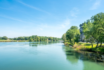 Fototapeta na wymiar Rhone river from Pont d'Avignon, France
