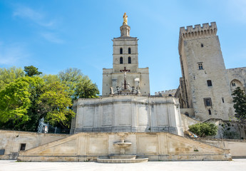 Fototapeta na wymiar Avignon cathedral next to Papal palace