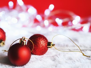  Christmas ball decoration on red background,Christmas background concept.