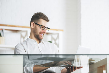 Fototapeta premium Happy businessman working on project