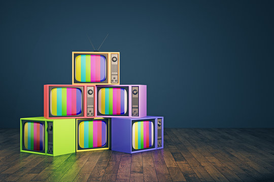 Old rainbow TV pile