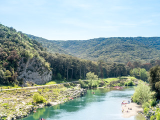 Gardon river beneath Pont du Gard in France