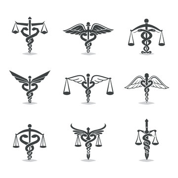 scales of justice. The set scales, justice, Academy, health care logos, emblems and design elements. Labels and badges Law firm, health, medicine, business.