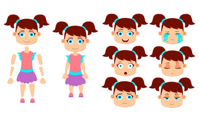 Set of little girl for animation. Flat design. Vector illustration