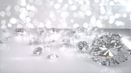 Many diamonds on glossy surface. 3d render - obrazy, fototapety, plakaty