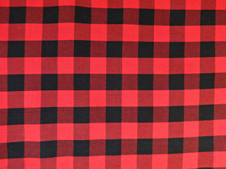 Cotton fabric in a black and red checkered