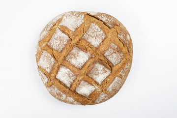 Round bread on white background. Isolated. Food