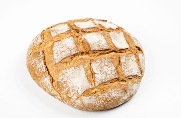 Round bread on white background. Isolated. Food