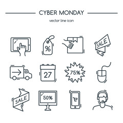 Cyber monday. Line icons set. Vector illustration.