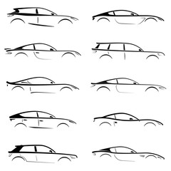 Set of black silhouettes concept cars on white background. Vector illustration.