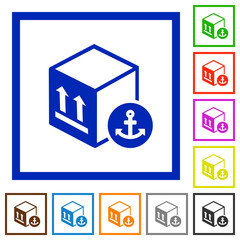 Sea package transportation flat framed icons