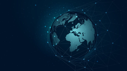 Fototapeta na wymiar World map global network connection, vector background technology futuristic plexus
