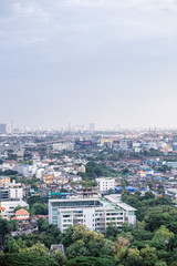 Fototapeta na wymiar Sky view of city buildings with blue sky at Bangkok Thailand 