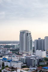 Sky view of city buildings with blue sky at Bangkok Thailand 