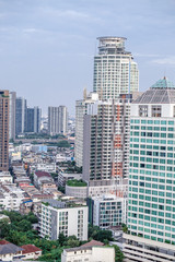 Sky view of city buildings with blue sky at Bangkok Thailand 