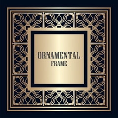 Golden vintage frame with place for text. Template for design. Vector illustration