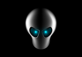 alien face with blue eyes on dark background. Invader head. UFO icon