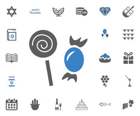 Jewish Holiday Hanukkah icons set. Vector illustration