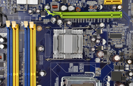 Blue computer motherboard