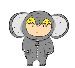 child in an elephant suit, child event, vector image, flat design, colorful drawing
