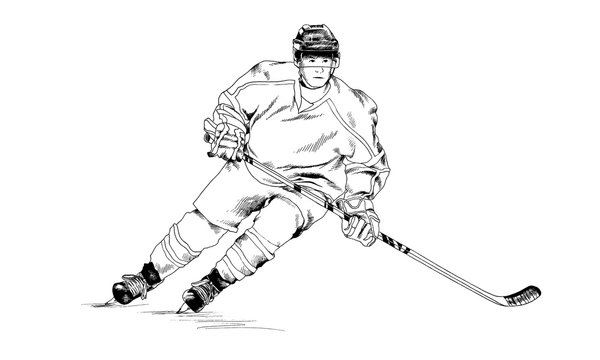 hockey player drawn in ink by hand without the background sketch