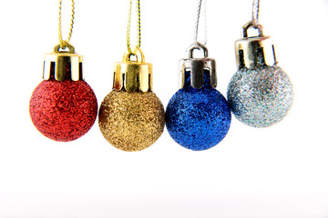 Selective focus christmas toy ball isolated on white background.